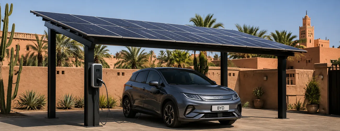 Carport photovoltaïque et borne de recharge à Marrakech